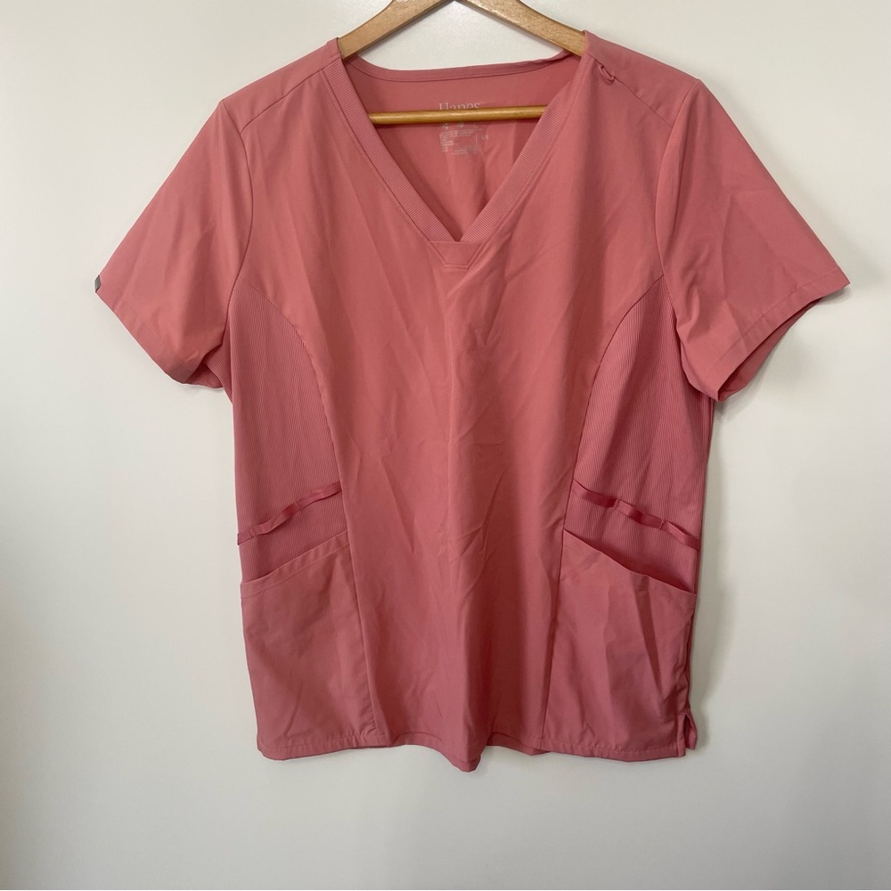 Hanes Scrub Shirt Pale Pink Short Sleeve Women's Scrub Top Size L Medical Dental